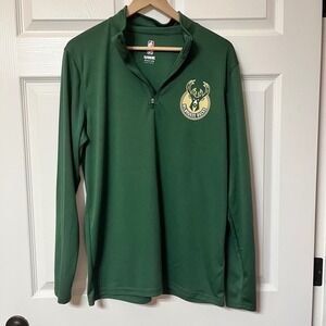 Men's‎ UNK Milwaukee Bucks NBA Green Long Sleeve 1/4 Zip Pullover Medium